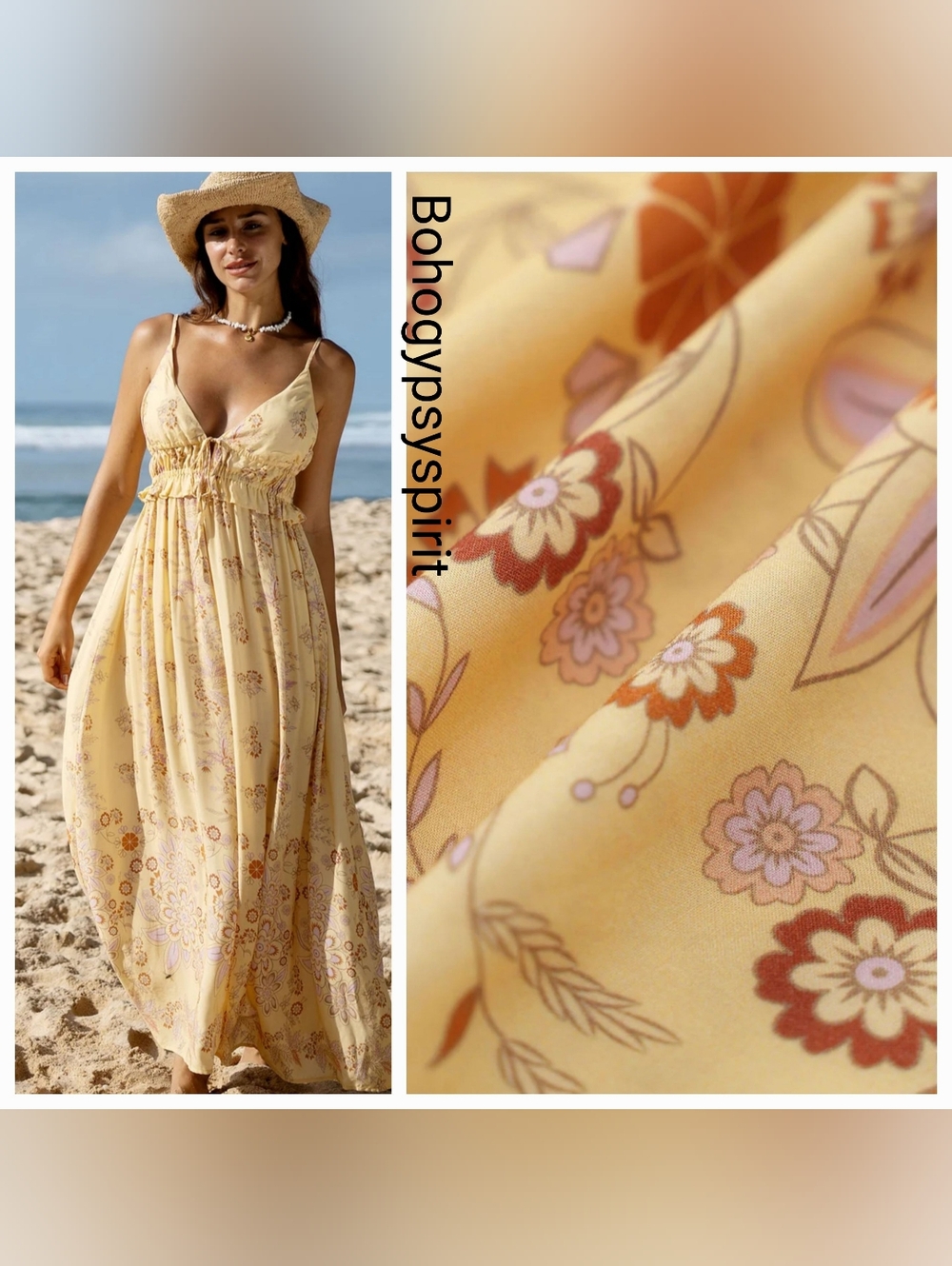 NWT $68 Berlook Boho Yellow Floral Maxi Dress, XL
